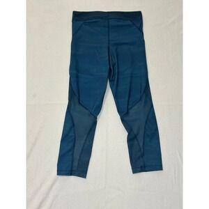 Nike Pro Hypercool‎ Womens Teal Striped Mesh Crop Leggings Small Workout Pant